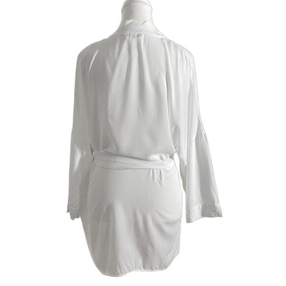 HANRO WHITE WRAP SURPLICE BELTED TUNIC KIMONO ROBE - XS - Picture 3 of 9